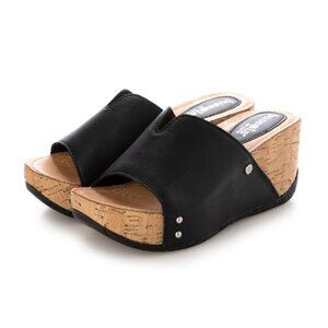 BUSSOLA Women's FORMENTERA FARIS Black Cork Wedge Sandals 40